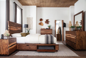 Rustic Smoky Walnut Queen Storage Bed