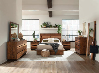 Rustic Smoky Walnut Queen Storage Bed