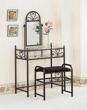 Load image into Gallery viewer, Traditional Black Vanity With Glass Top and Fabric Stool