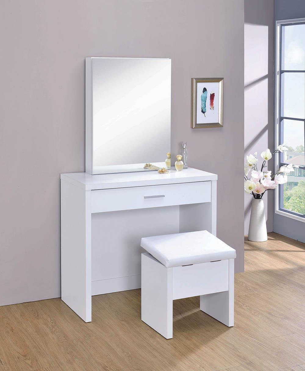 Contemporary White Vanity and Upholstered Stool Set