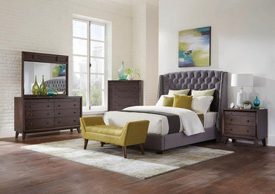 Pissarro Transitional Upholstered Grey and Chocolate Queen Bed