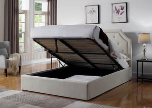 Hermosa Beige Upholstered Full Bed With Hydraulic Lift Storage