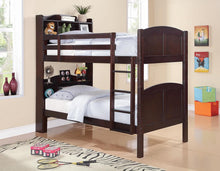 Load image into Gallery viewer, Parker Transitional Cappuccino Twin-over-Twin Bookcase Bunk Bed