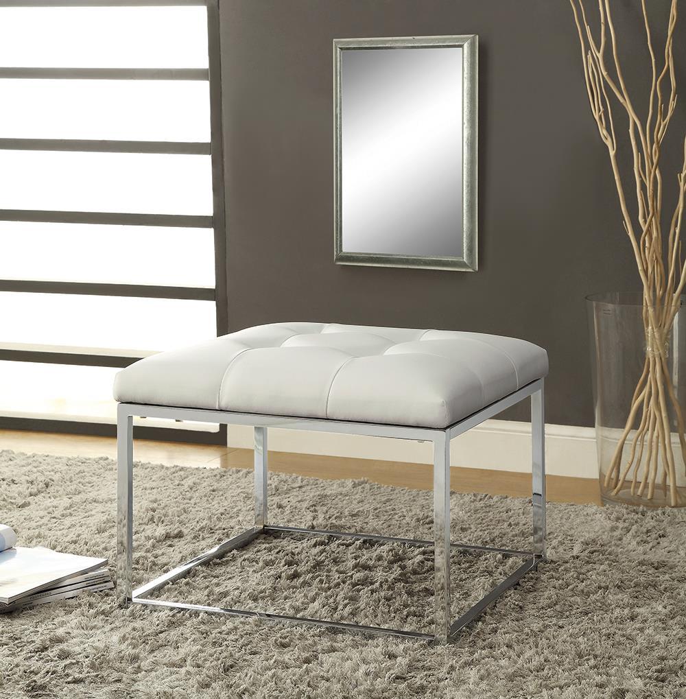 Contemporary White and Chrome Ottoman