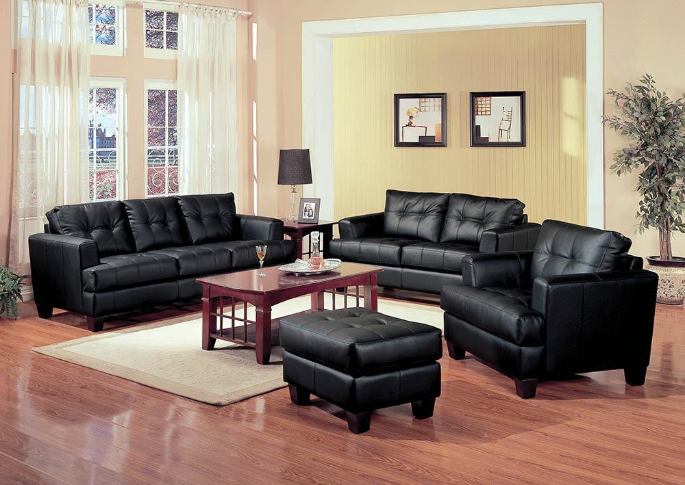 Samuel Transitional Black Three-Piece Living Room Set