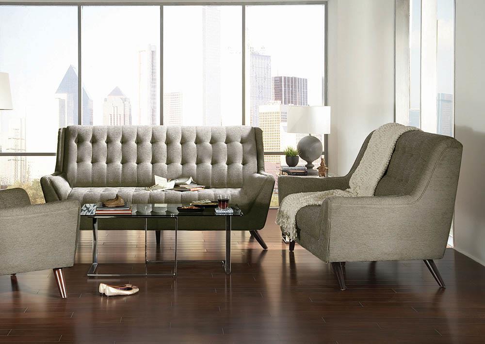 Natalia Mid-Century Modern Dove Grey Two-Piece Living Room Set