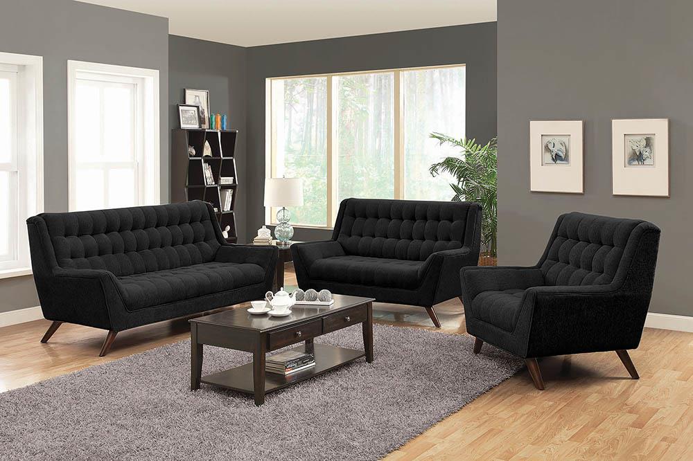 Natalia Mid-Century Modern Black Three-Piece Living Room Set