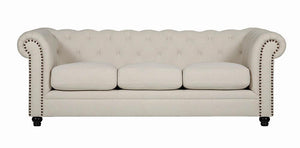 Roy Traditional Oatmeal Button-Tufted Sofa