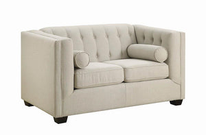 Cairns Transitional Oatmeal Tufted Back Loveseat