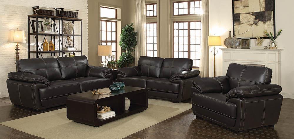 Zenon Brown Leather Three-Piece Living Room Set