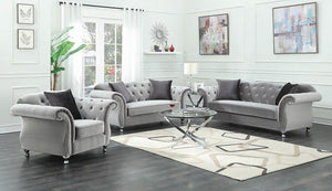 Frostine Grey Three-Piece Living Room Set