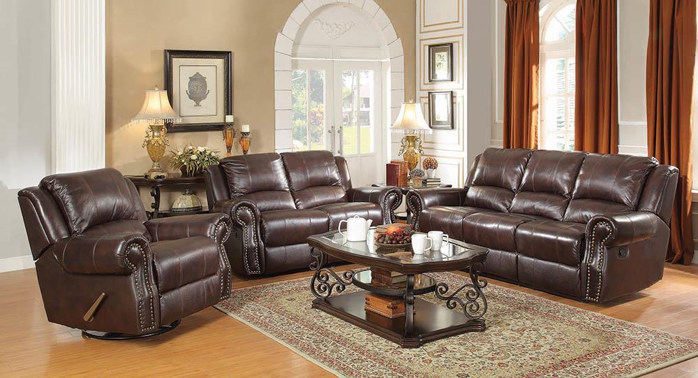 Sir Rawlinson Burgundy Brown Motion Sofa Loveseat and Recliner