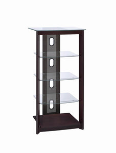 Dark Brown Media Tower With Glass Shelves