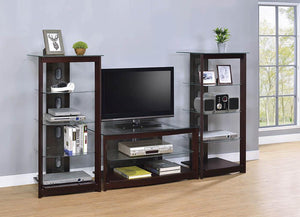 Dark Brown Media Tower With Glass Shelves