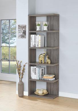 Contemporary Weathered Grey Five-Shelf Bookcase