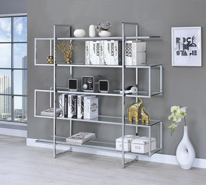 Contemporary Silver Metal and Glass Bookcase