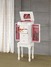 Load image into Gallery viewer, Traditional White Jewelry Armoire with Pink Interior