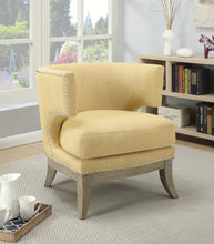 Load image into Gallery viewer, Transitional Bumblebee Yellow Exposed Wood Accent Chair