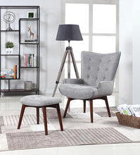 Load image into Gallery viewer, Mid-Century Modern Grey Accent Chair and Ottoman