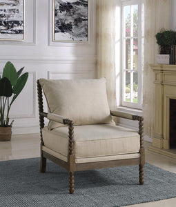 Traditional Oatmeal and Natural Accent Chair