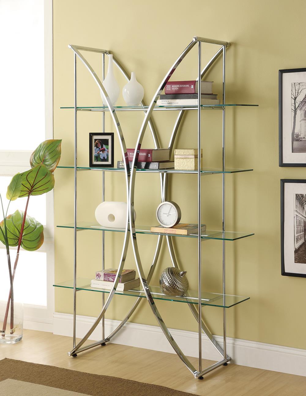 Contemporary Chrome and Glass Bookcase