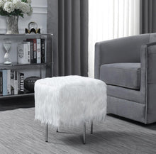 Load image into Gallery viewer, White Faux Sheepskin Ottoman