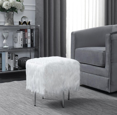 White Faux Sheepskin Ottoman