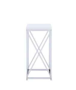 Contemporary Glossy White and Chrome Accent Table