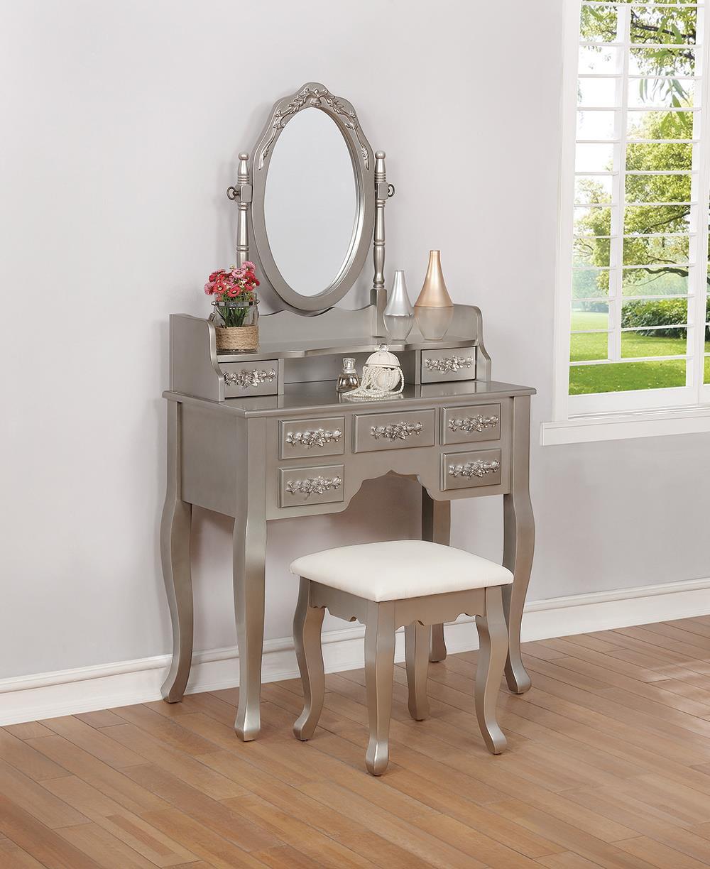 Contemporary Metallic Silver Vanity Set