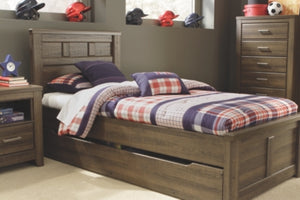 Juararo Twin Panel Bed with Trundle or 1 Large Storage Drawer