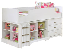 Load image into Gallery viewer, Lulu Twin Loft Bed with 3 Drawer Storage and Bookcase